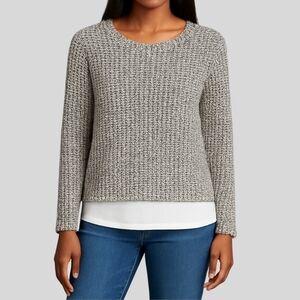 Eileen Fisher Crisp Organic Cotton Linen Pullover Women's Size Large Black White